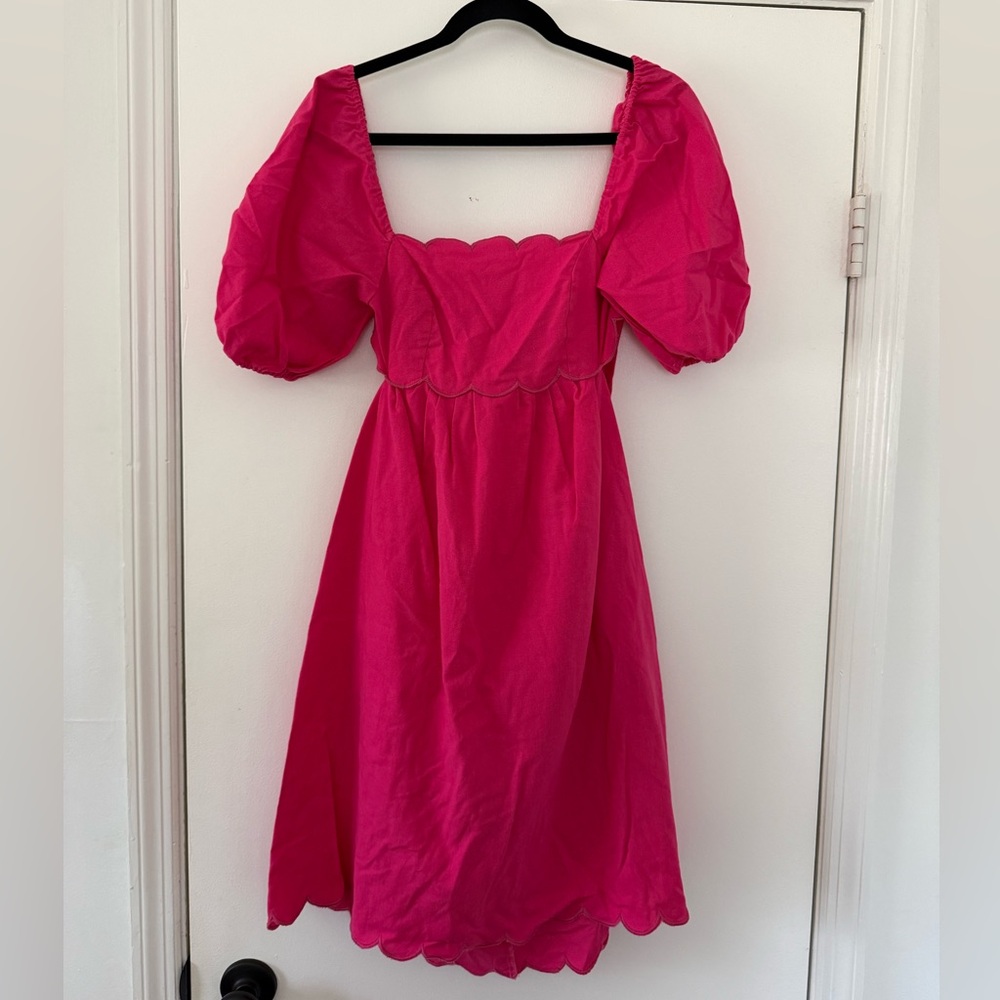 Pink semi formal scalloped dress with cut outs